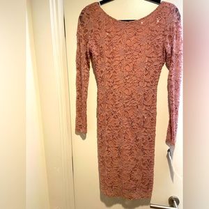 Blush lace and sequin, low back cocktail dress.